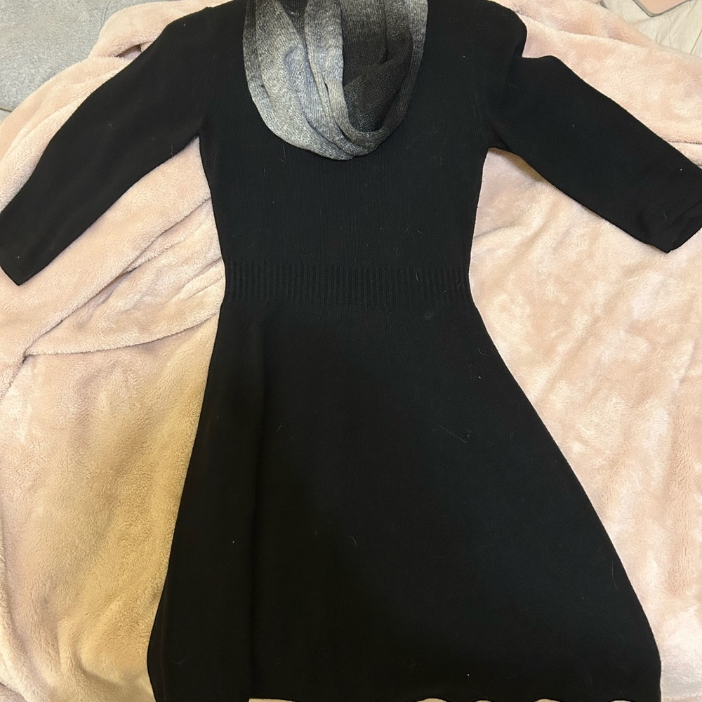 Iz Byer Black Knit Dress with Scarf